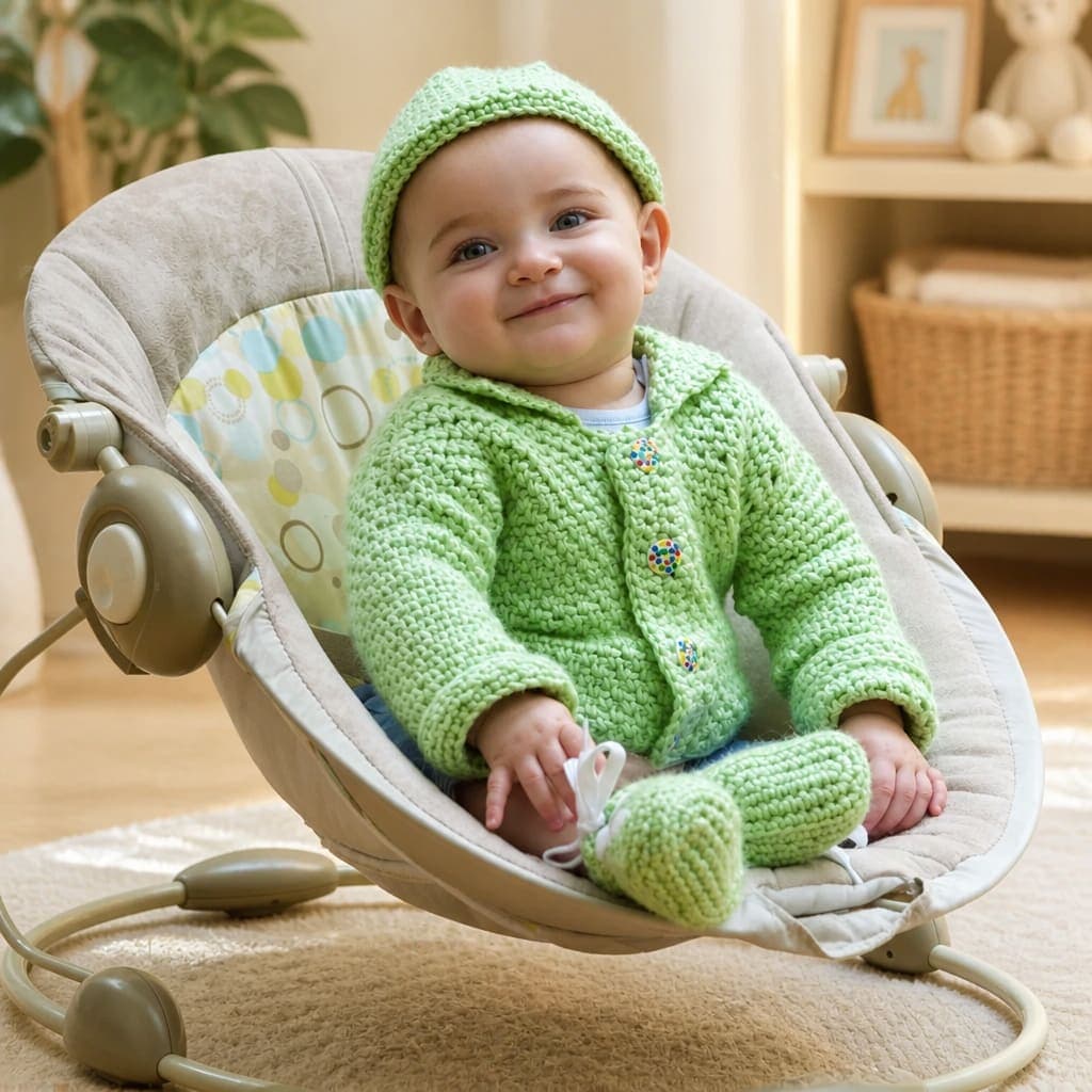 Free Baby Sweater Hat Booties Set Crochet Pattern