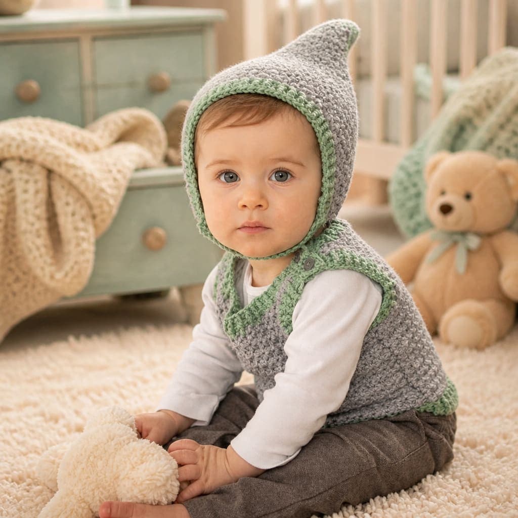 Free Crochet Elfin Hat and Vest Set Pattern