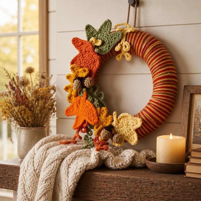 Free Crochet Autumn Wreath Pattern for Fall Decor