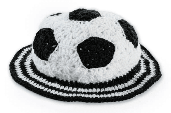 Finished crochet soccer ball hat