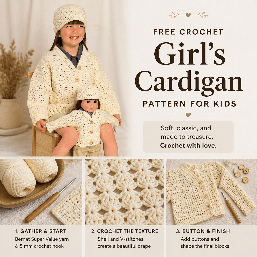 Free Crochet Girl's Cardigan Pattern for Kids