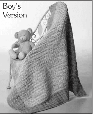 Crochet baby blanket in blue and multicolor