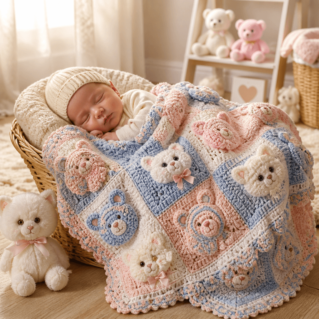 Free Crochet Kitties and Bears Blanket Pattern